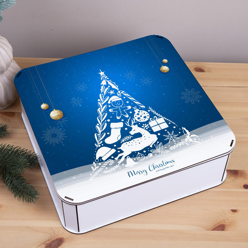 Коробка квадратная 32,5 см «Merry Christmas» с елочкой